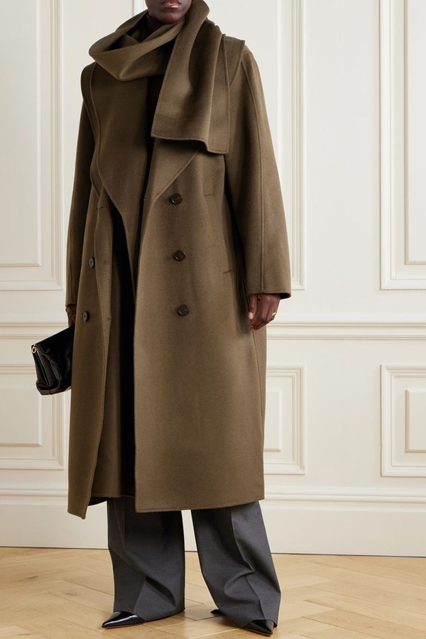 Double-Breasted Scarf-Detailed Layered Wool Coat from Róhe