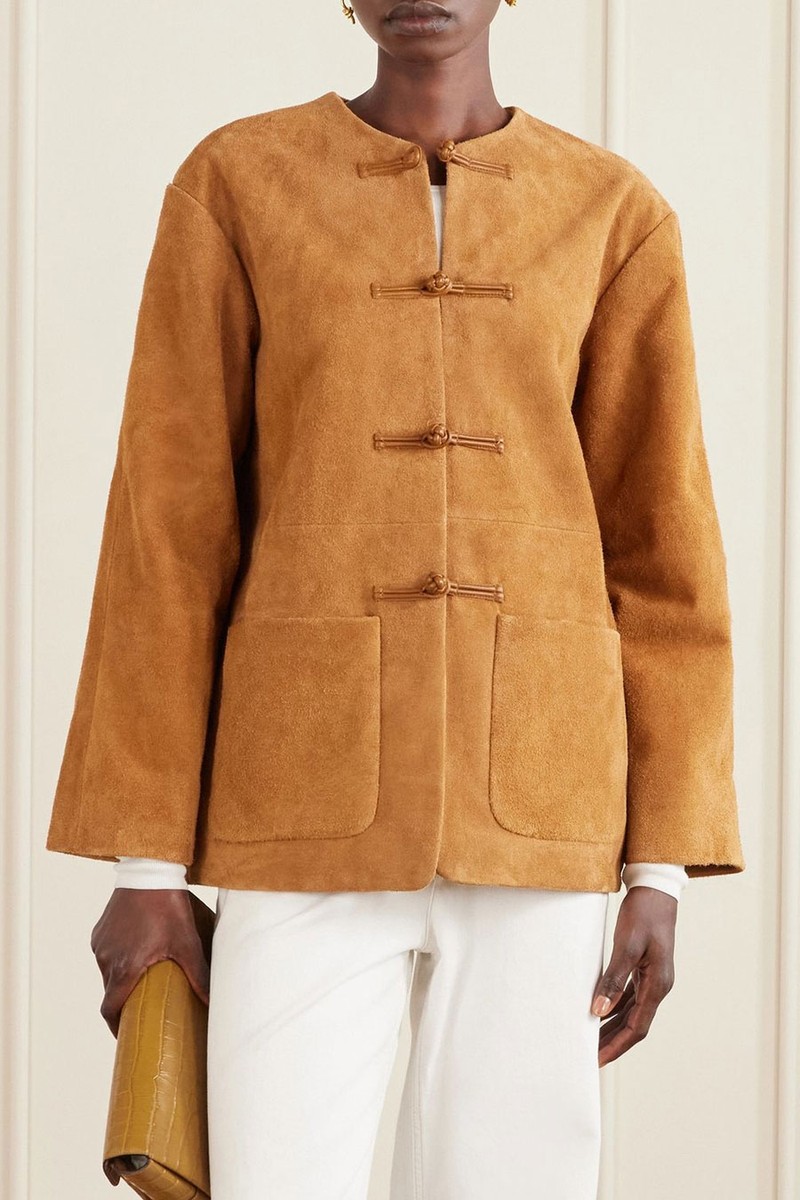 Mandarin Paneled Suede Jacket from RÓHE