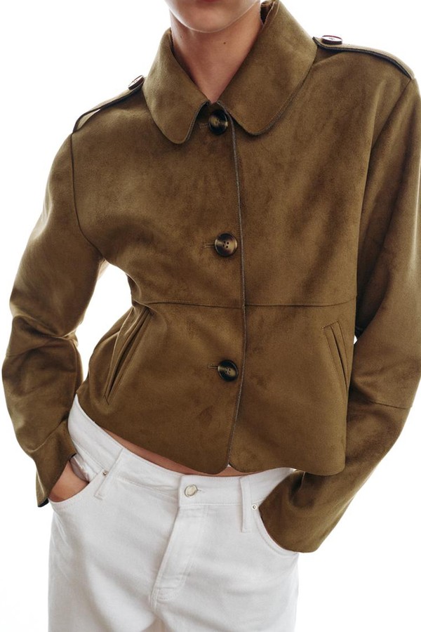 Cropped Faux Suede Jacket