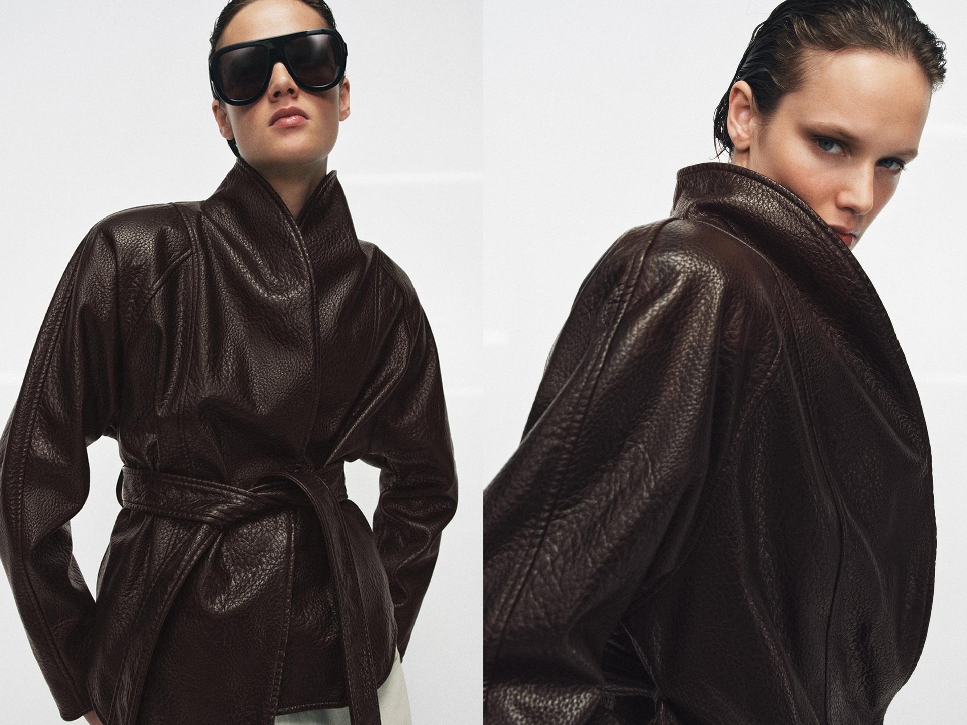 Leather Effect Belted Jacket