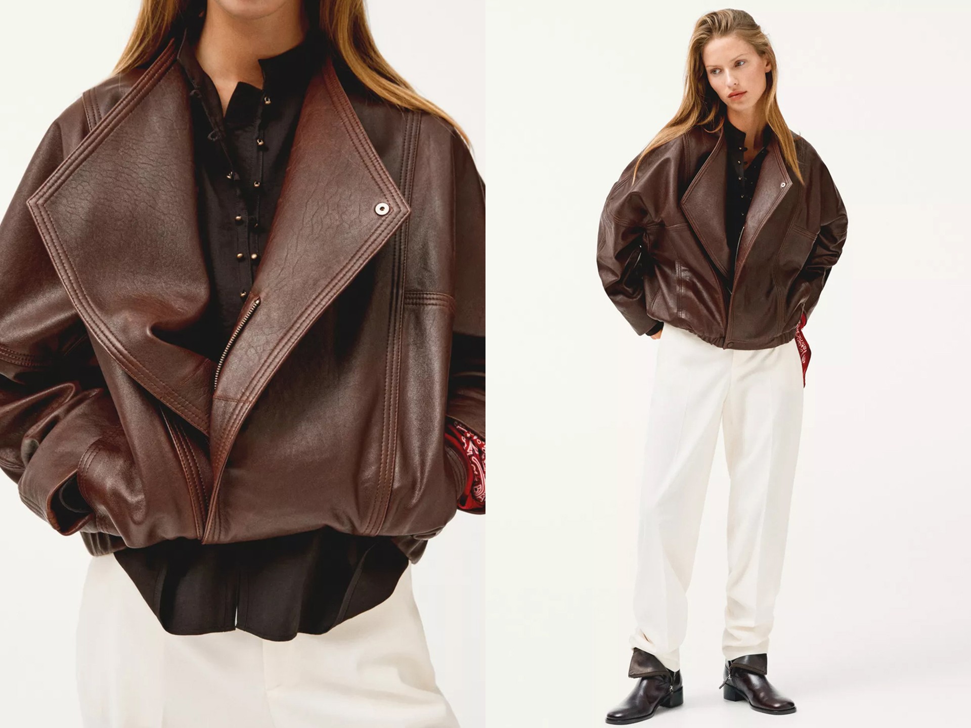 Asymmetric Nappa Leather Bomber Jacket