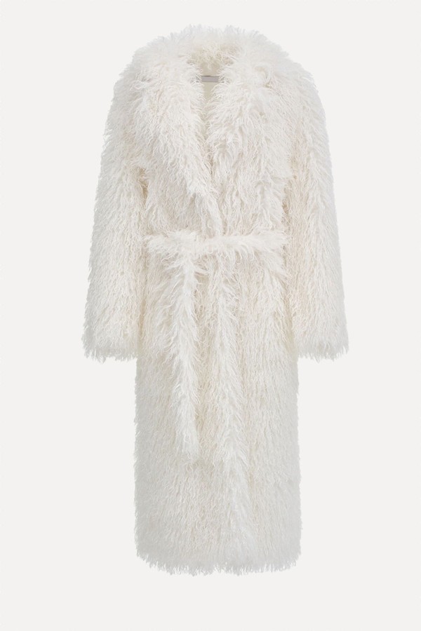 Long Belted Plush Coat from Source Unknown