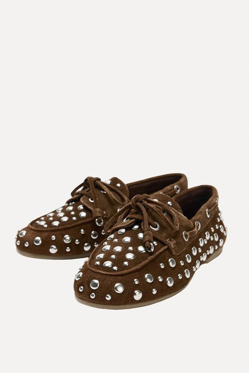 Studded Split Suede Deck Shoes
