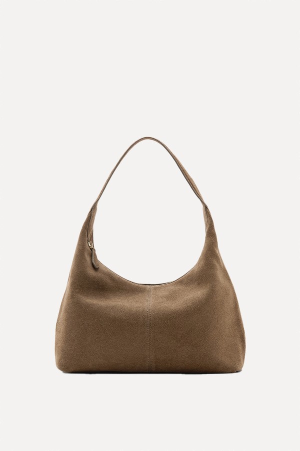 Suede Shoulder Bag With Stitching