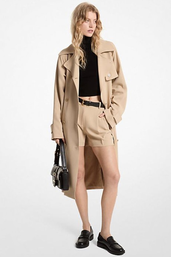 Textured Crepe Trench Coat