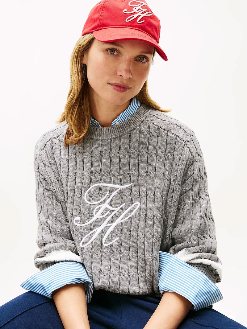 Logo Embroidery Relaxed Cable Knit Jumper