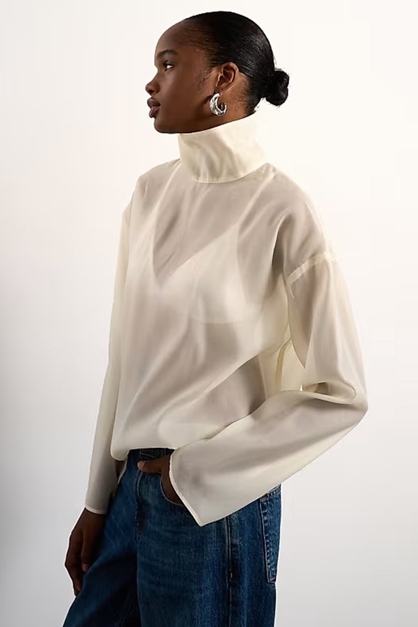 Funnel Neck Long Sleeve Organza Top  from Topshop