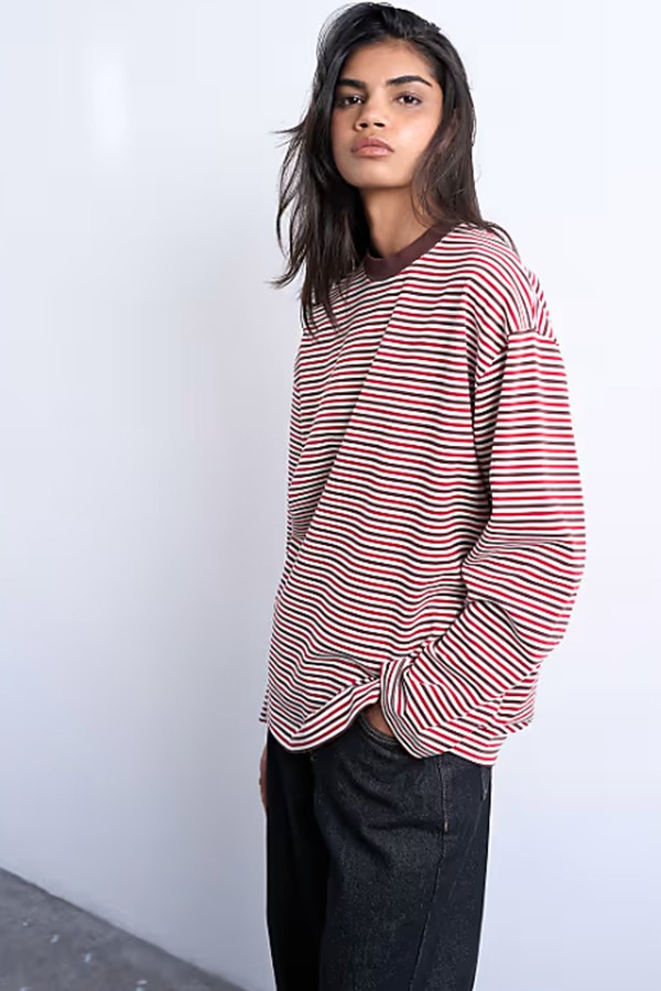Stripe Premium Interlock Long Sleeve Skater Tee from TOPSHOP