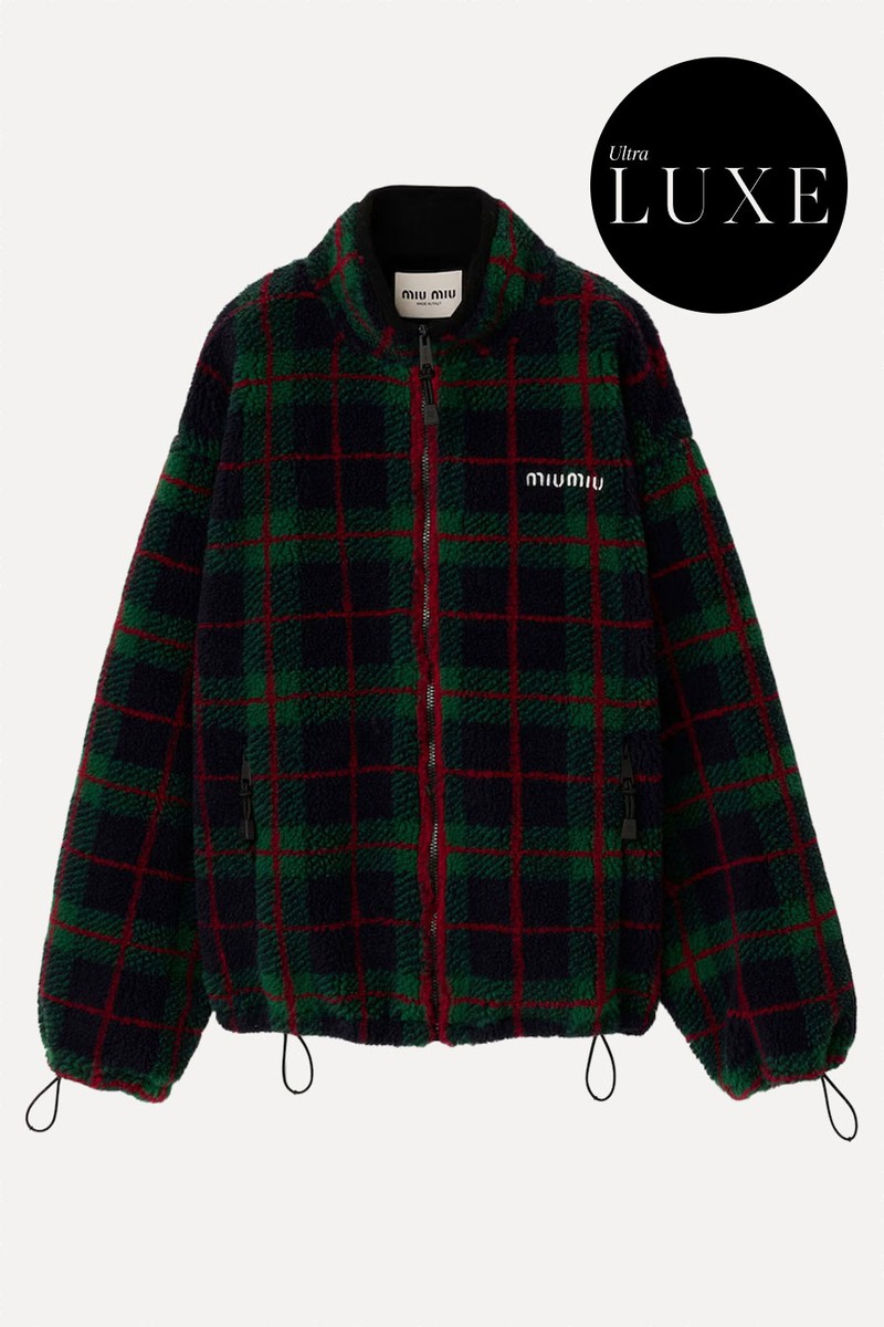 Checked Teddy Zipper Jacket from Miu Miu