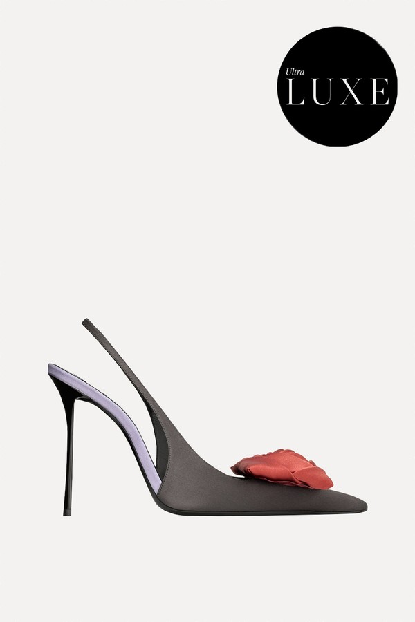 Satin Embellished Amalia Slingback Pumps from Saint Laurent