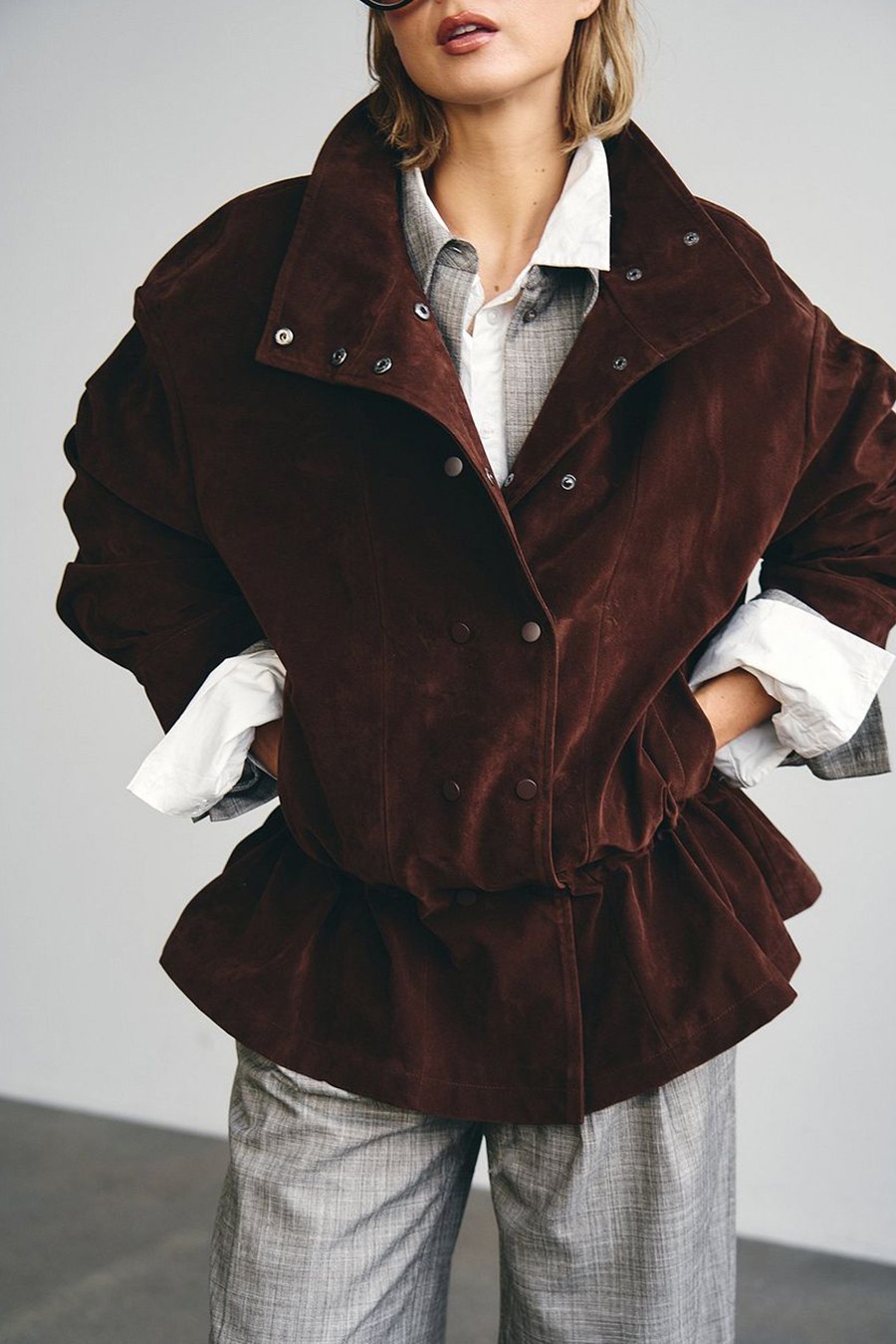 Waist Detail Faux Suede Jacket