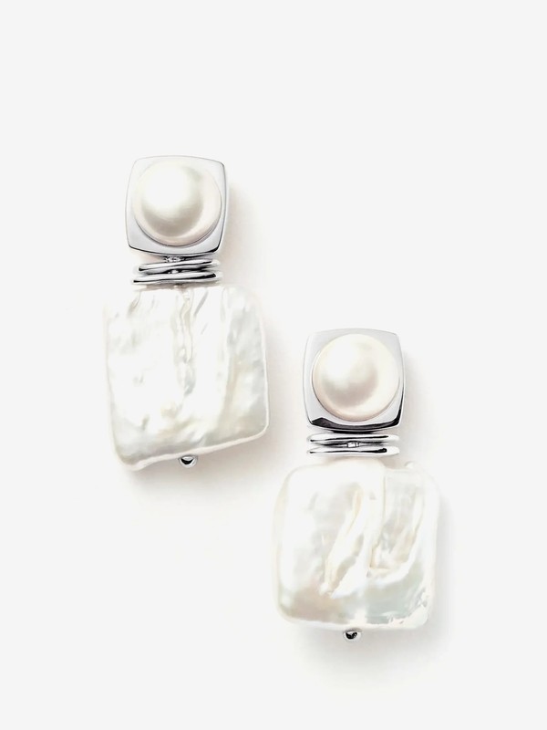 Square Pearl Statement Stud Earrings