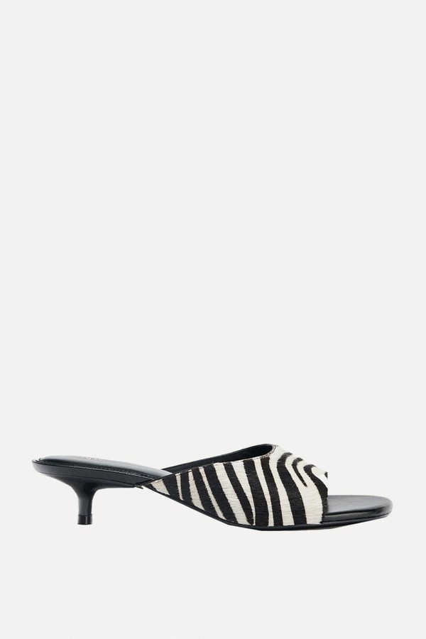 Animal Print Leather Kitten Heel Mules from Zara