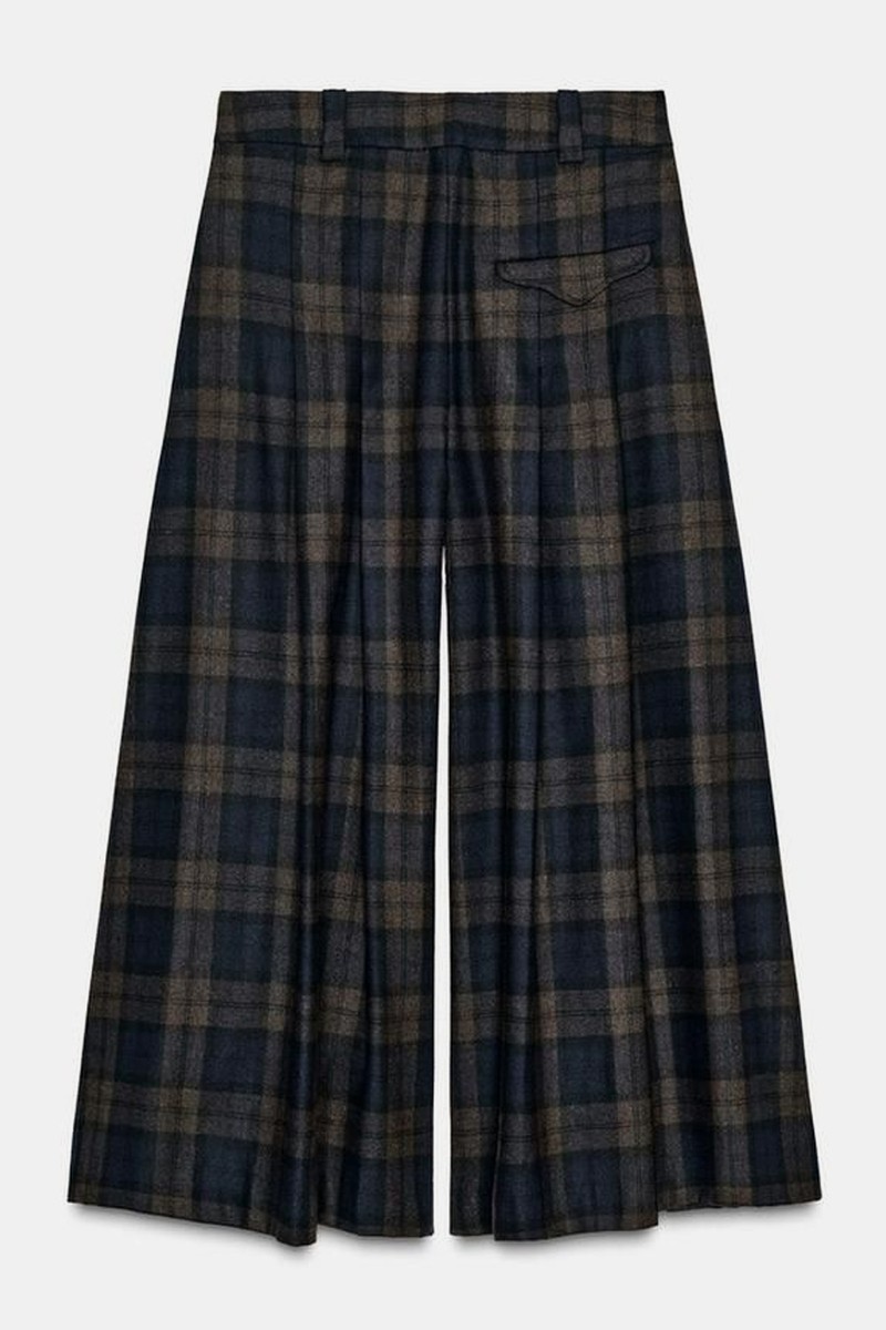 Checked Wool Blend Wide Leg Trousers from Zara