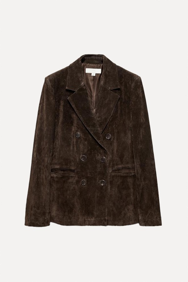 Double-Breasted 100% Leather Suede Blazer from Zara